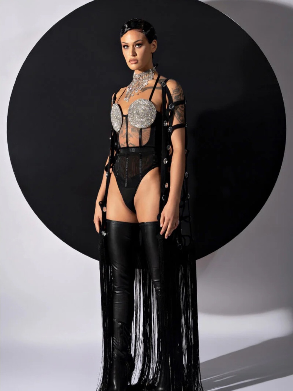 ZELINA FRINGE EMBELLISHED LONG CARDIGAN by Akira - Picture 4 of 8